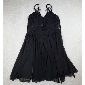 Nobrand Black Babydoll Lingerie Spaghetti Strap Sheer Dress W/slits Size Large